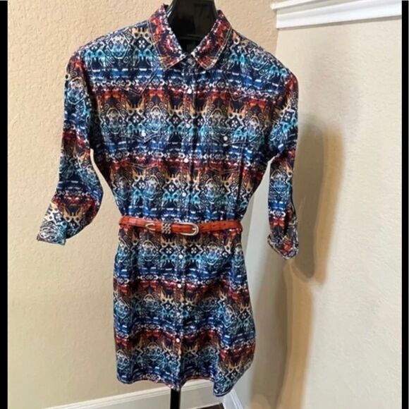 Panhandle Rough Stock western print pearl snap dress sz Large - Picture 1 of 11